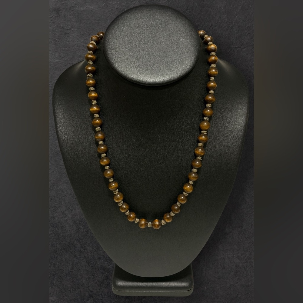 Vintage Womens chunky tiered wooden beaded lariat rope necklace beachy islander